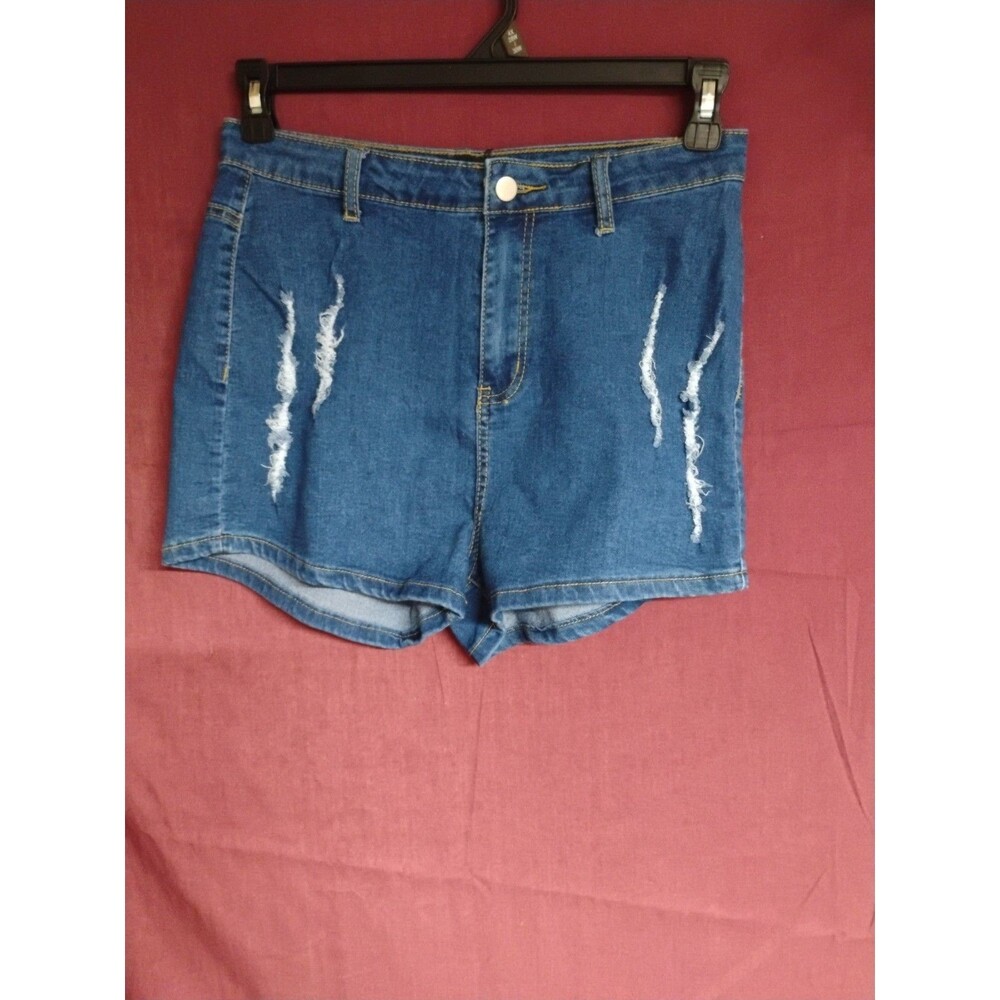 Pretty Little Thing Denim Shorts Sz 8 Mid Bluewas Distressed Disco